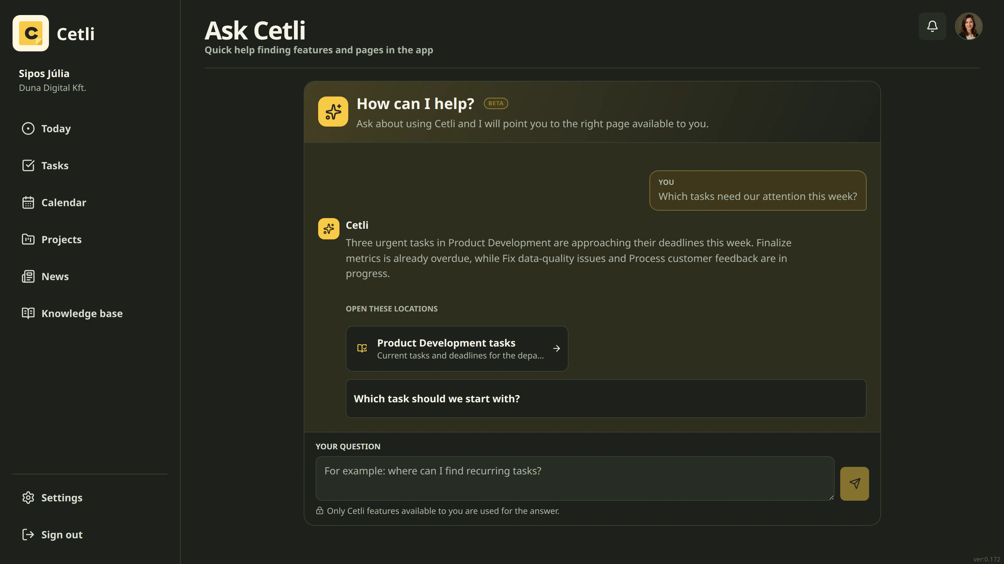 A sourced Ask Cetli AI answer in dark mode