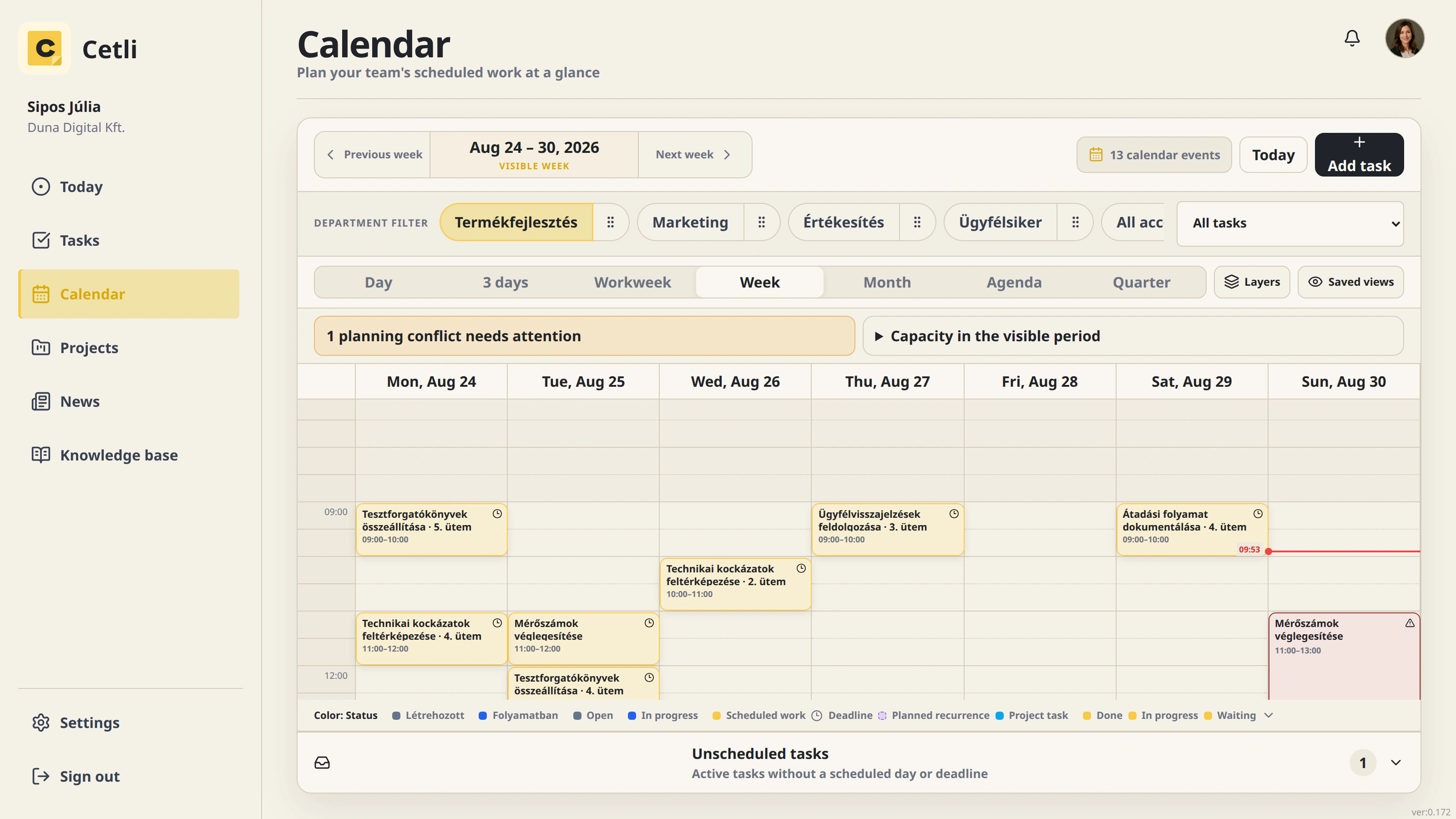 Deadlines and recurring work in the Cetli team calendar