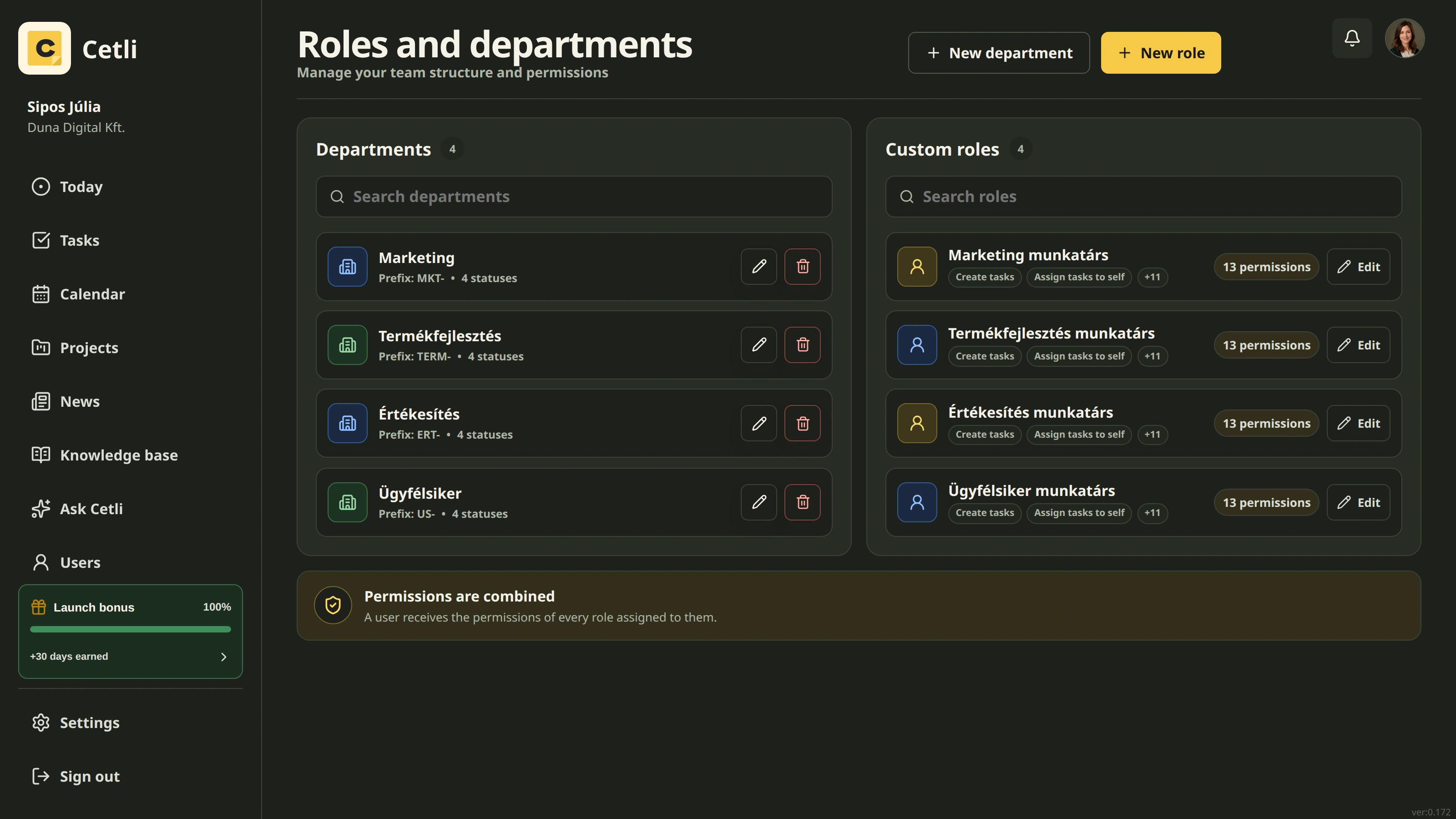 Department and role management in dark mode