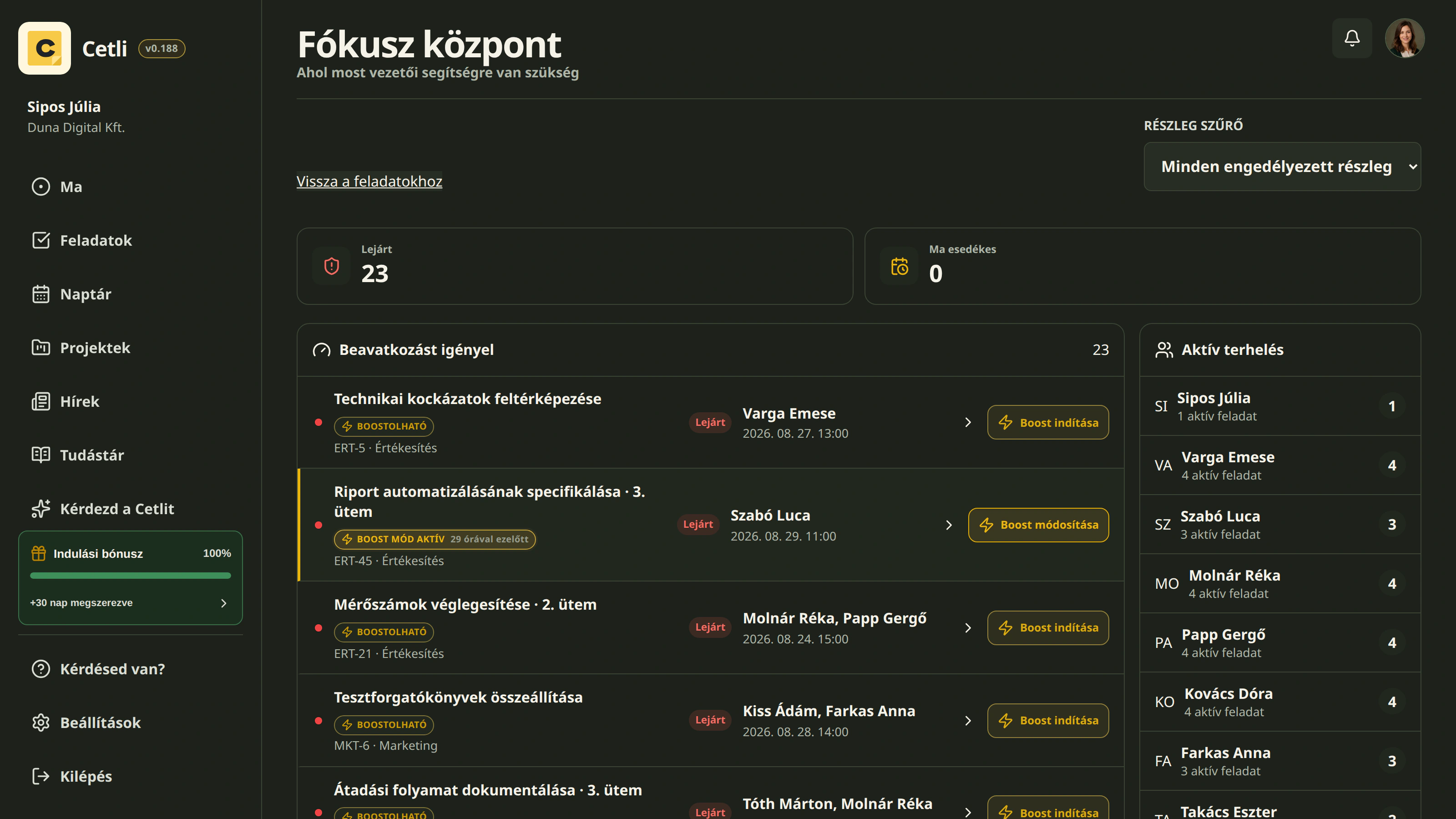 A Cetli Fókusz központja sötét témában