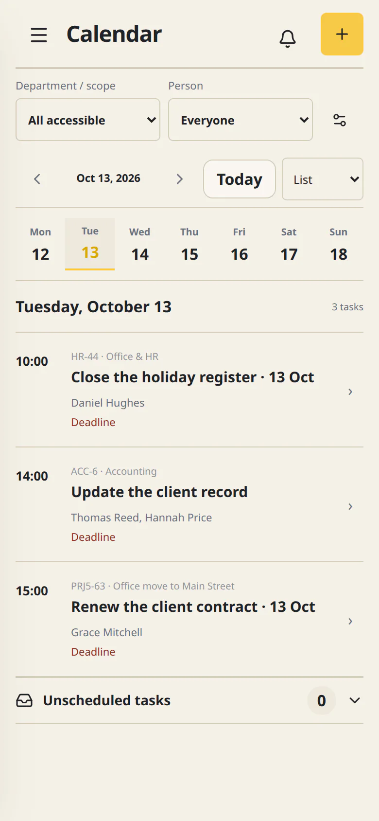 The Cetli calendar on mobile