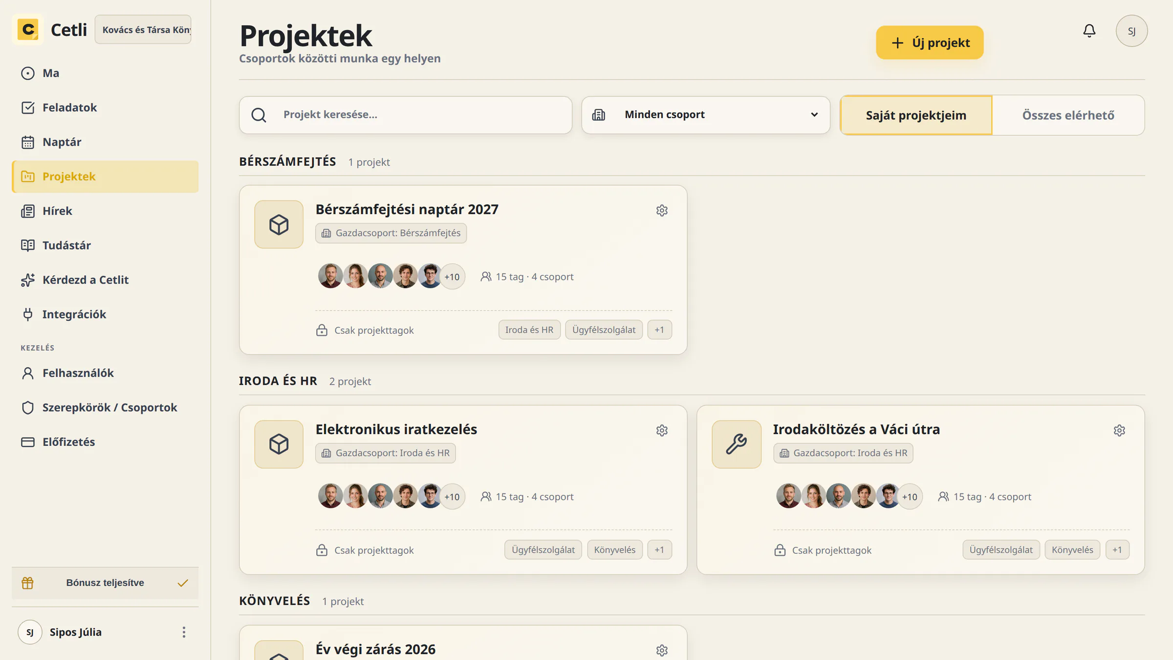 A Cetli valódi projektlistája