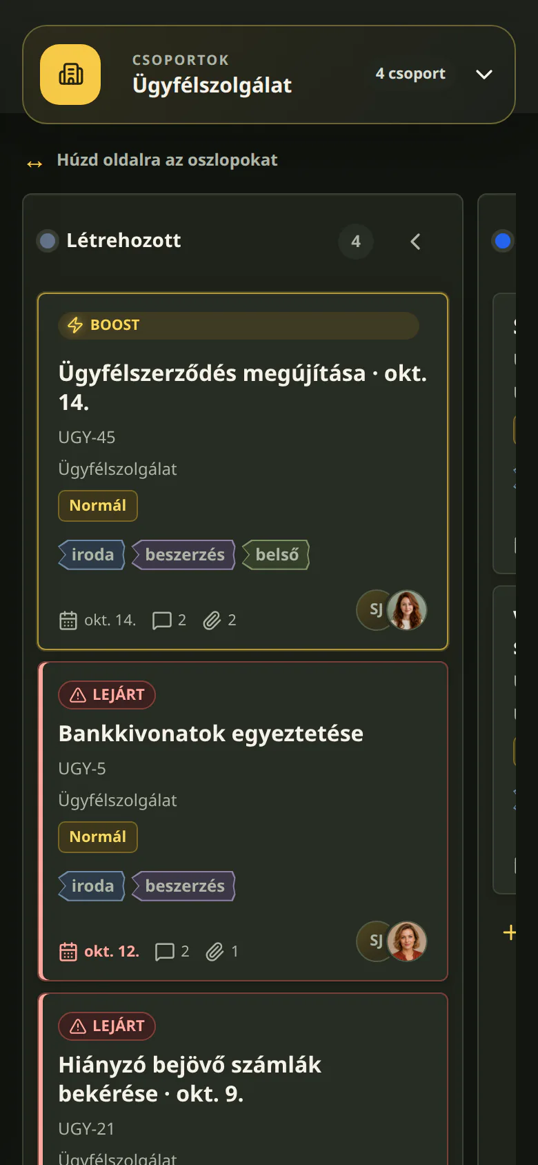 A Cetli feladatai mobilon, sötét témában