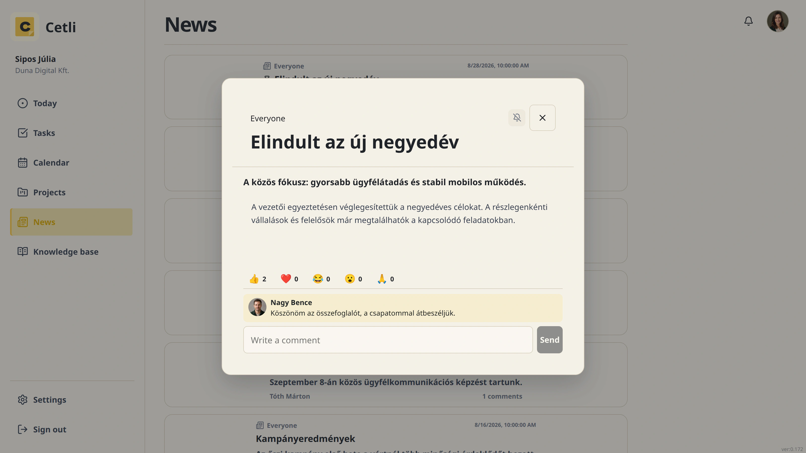 A real internal news item in Cetli