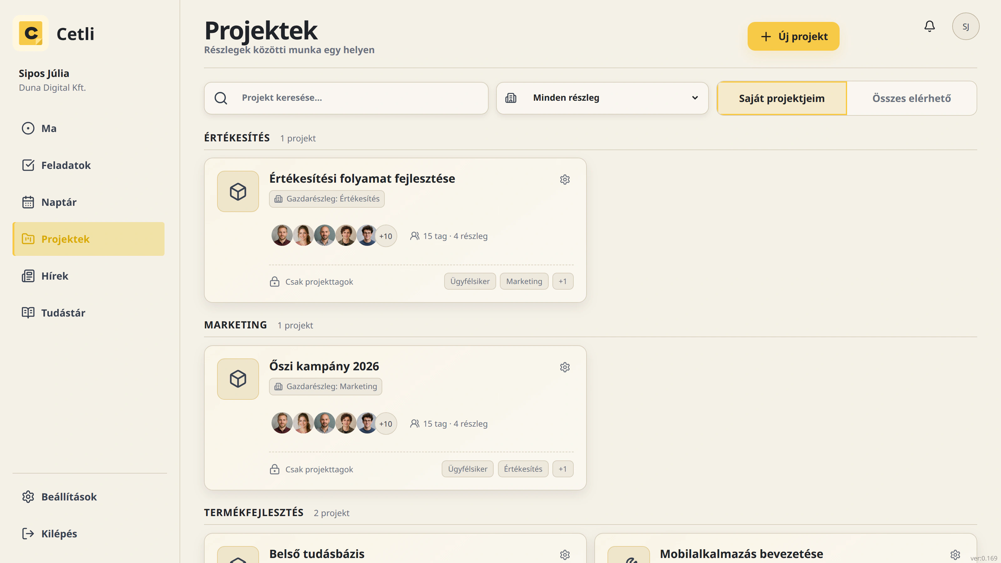 A Cetli valódi projektlistája