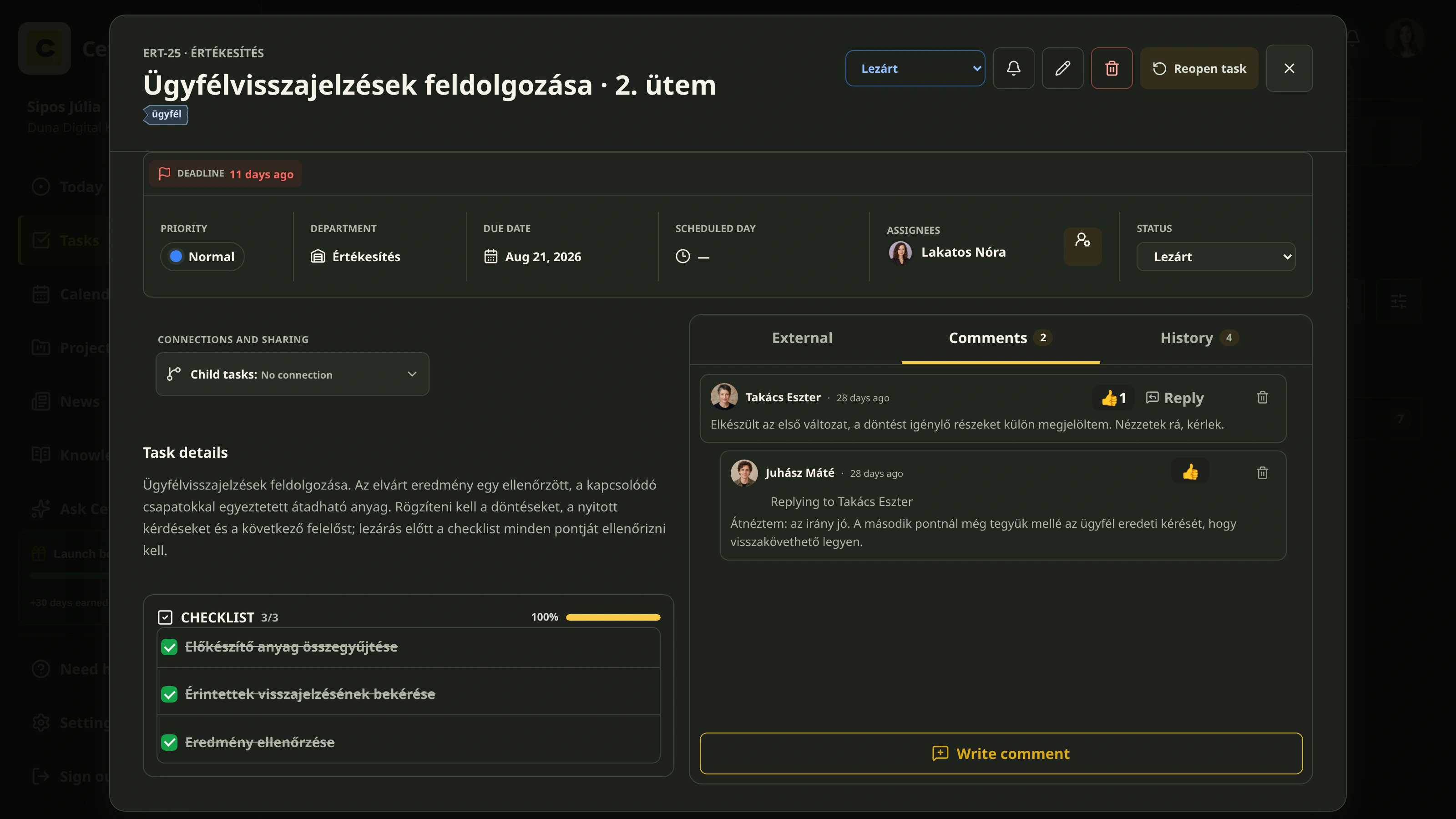 Task comments in Cetli dark mode