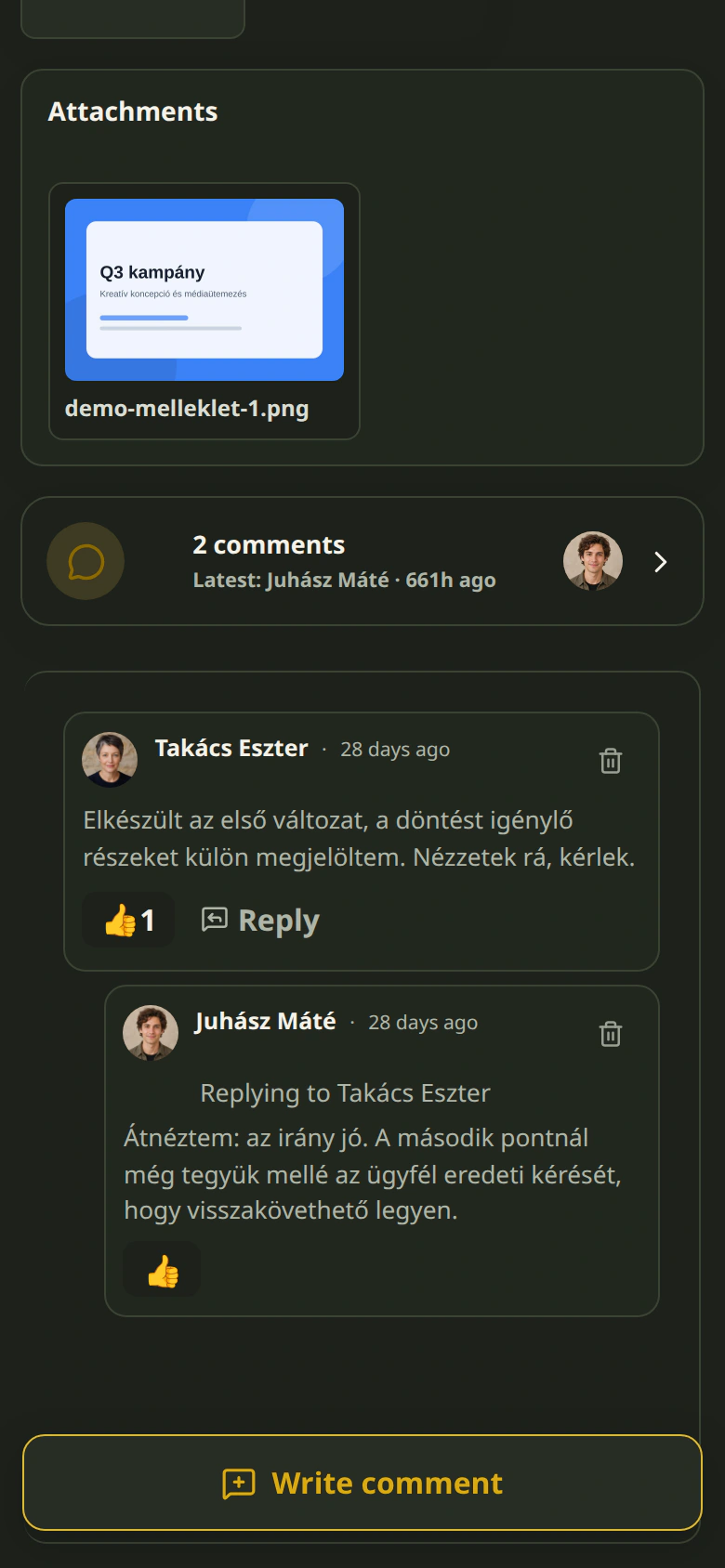 Cetli task comments on mobile in dark mode