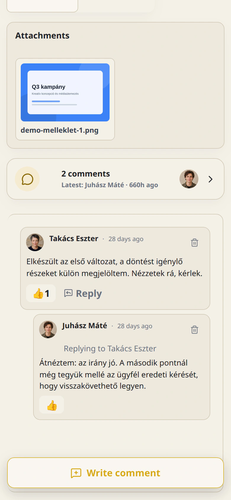 Cetli task comments on mobile