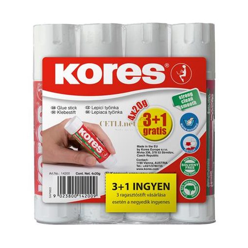 Ragasztóstift, 20 g, 3+1 akciós kiszerelés, KORES