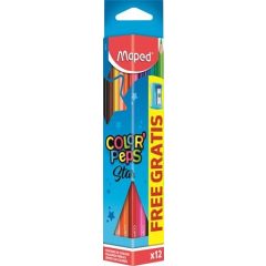   Színes ceruza készlet, háromszögletű, hegyezővel, MAPED "Color'Peps Star", 12 szín