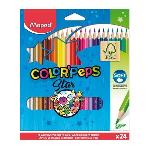 Színes ceruza készlet, háromszögletű, MAPED "Color'Peps", 24 különböző szín