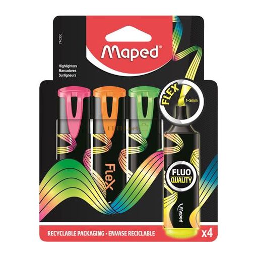 Szövegkiemelő készlet, 1-5 mm, MAPED "Fluo Peps Flex", 4 különböző szín