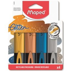   Szövegkiemelő készlet, 1-5 mm, MAPED "Glitter Fluo Peps", 4 különböző metálfényű szín