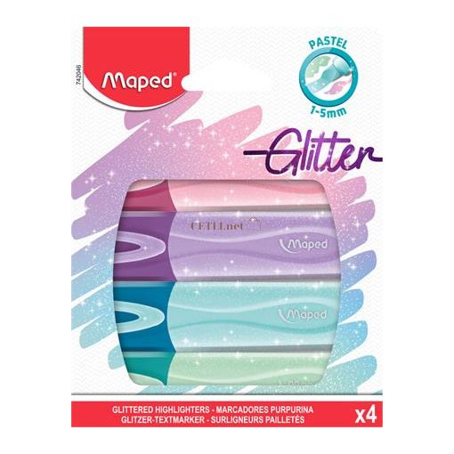 Szövegkiemelő készlet, 1-5 mm, MAPED "Glitter Fluo Peps", vegyes pasztell színek