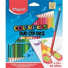   Színes ceruza készlet, háromszögletű, kétvégű, MAPED "Color'Peps Duo", 48 különböző szín