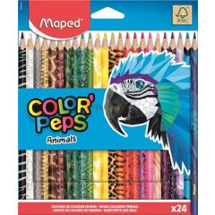   Színes ceruza készlet, háromszögletű, MAPED "Color'Peps Animal", 24 különböző szín