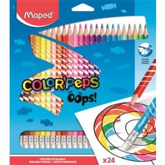   Színes ceruza készlet, háromszögletű, radírozható, MAPED "Color'Peps Oops", 24 különböző szín