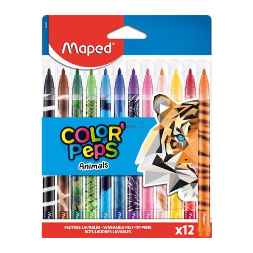 Filctoll készlet, 2,8 mm, kimosható, MAPED "Color'Peps Animals", 12 különböző szín