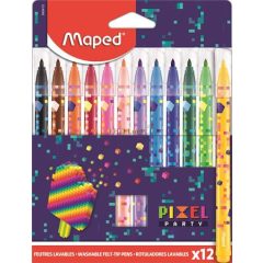   Filctoll készlet, 2,8 mm, kimosható, MAPED "Pixel Party", 12 különböző szín