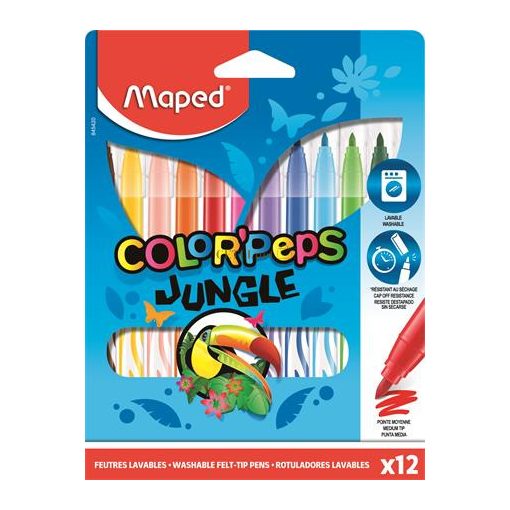 Filctoll készlet, 2,8 mm, kimosható, MAPED "Color'Peps Jungle", 12 különböző szín