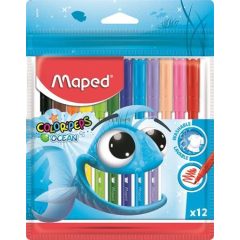   Filctoll készlet, 2 mm, kimosható, MAPED "Color'Peps Ocean", 12 különböző szín