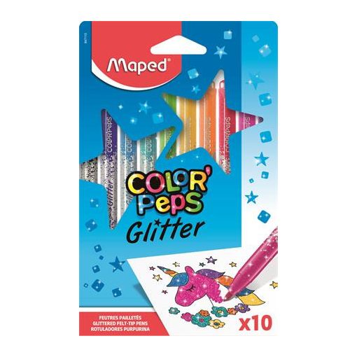 Filctoll készlet, 2,8 mm, csillámos, MAPED "Color'Peps Glitter", 10 különböző szín