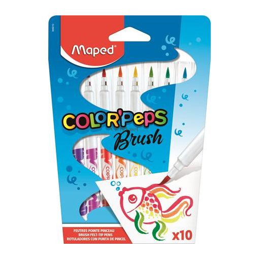 Filctoll készlet, kimosható, ecsetjellegű, MAPED "Color ’Peps Brush", 10 különböző szín