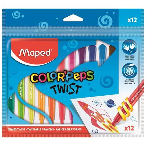 Zsírkréta, kitekerhető, MAPED "Color'Peps", 12 különböző szín