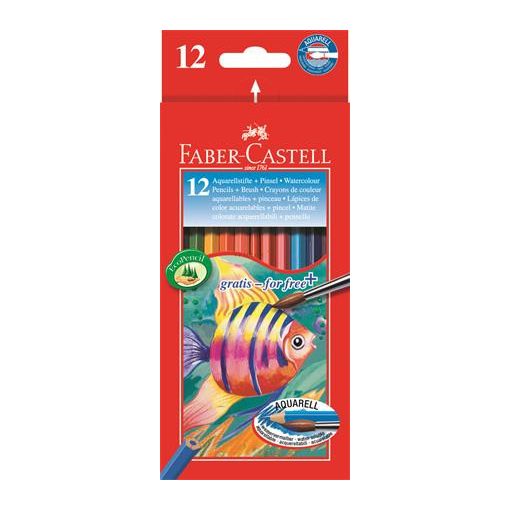 Akvarell ceruza készlet, hatszögletű, ecsettel, FABER-CASTELL, 12 különböző szín