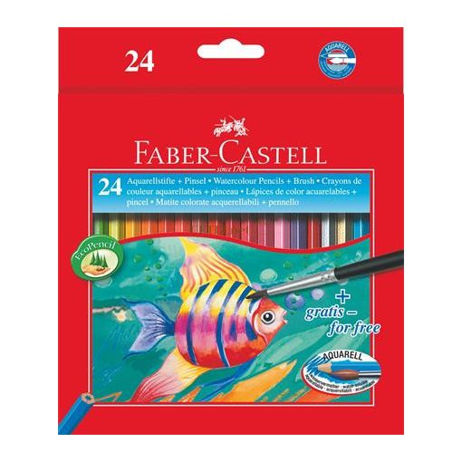 Akvarell ceruza készlet, hatszögletű, ecsettel, FABER-CASTELL, 24 különböző szín