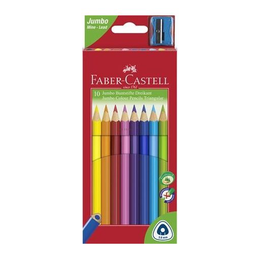 Színes ceruza készlet, háromszögletű, FABER-CASTELL "Jumbo", 10 különböző szín