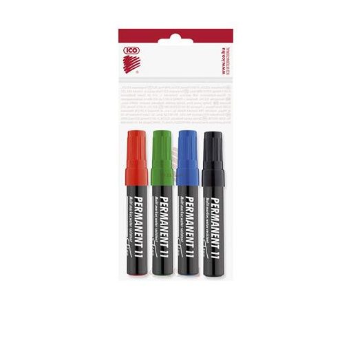 Alkoholos marker készlet, 1-3 mm, kúpos, ICO "Permanent 11", 4 különböző szín