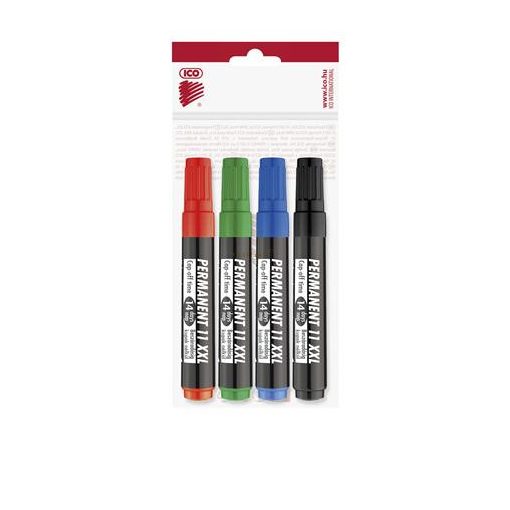 Alkoholos marker készlet, 1-3 mm, kúpos, ICO "Permanent 11 XXL", 4 különböző szín