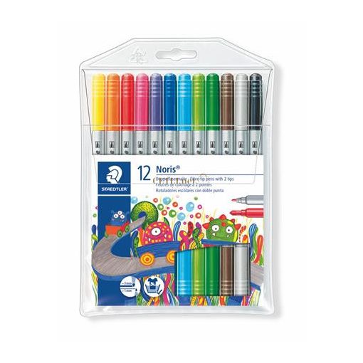 Filctoll készlet, 1-3 mm, kétvégű, kimosható, STAEDTLER "Noris® 320", 12 különböző szín