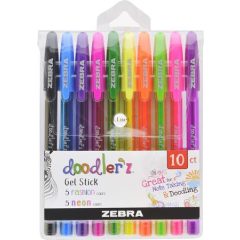   Zseléstoll készlet, 0,33 mm, kupakos, ZEBRA "Doodler'z Neon & Fashion", 10 vegyes szín